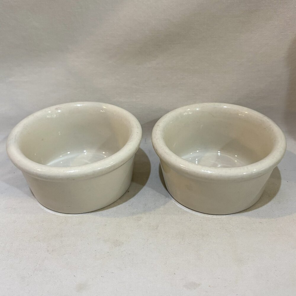 Pair of Vintage Hall Pottery Small Ramekin Custard Dish White #366 Made in USA